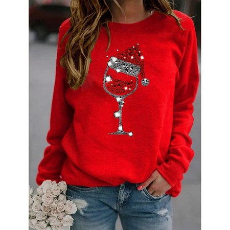 

Casual Crew Neck Jersey Blouse, Red, Long sleeves