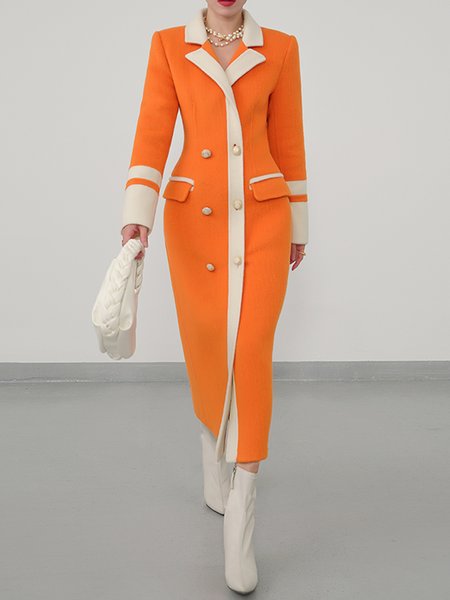 

Regular Fit Color Block Regular Sleeve Elegant Coat, Orange, Coats