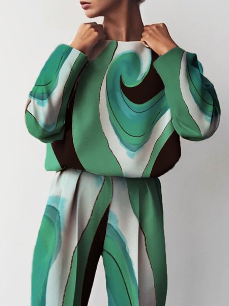 

Abstract Casual Crew Neck Long Sleeve Sweatshirt, Green, Hoodies and Sweatshirts