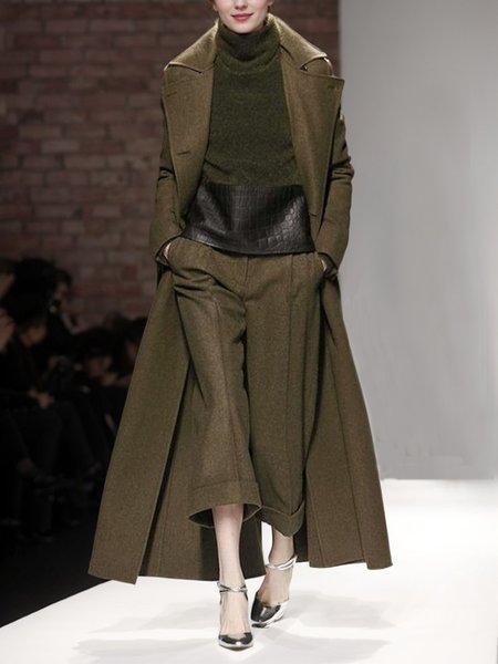 Urban Plain Long Sleeve Loosen Regular Sleeve Coat, Dark green, Coats