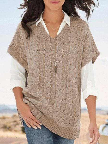 

Casual Plain V Neck Sweater, Khaki, Sweaters & Cardigans