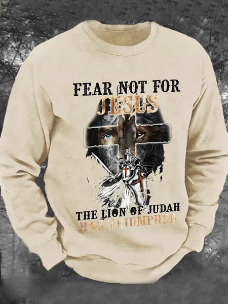 

Vintage Faith Print Jesus Men's Casual Sweatshirt, Khaki, Hoodies&Sweatshirts