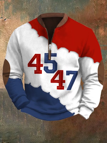 Men's Retro Color Block 45 47 Sweatshirt, As picture, Hoodies&Sweatshirts