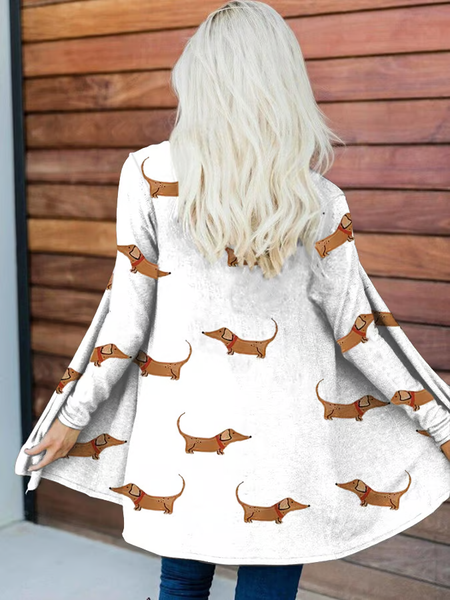 

Women's Dachshund Print Long Sleeve Cardigan, White, Cardigans