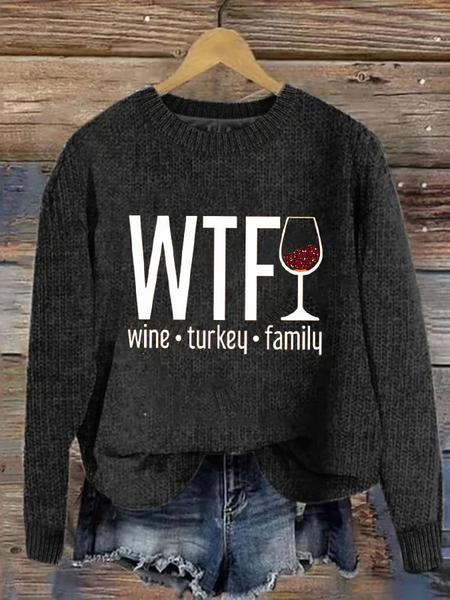 

Women's WTF Vintage Turkey Family Print Sweater, Black, Sweaters