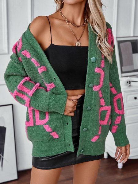 

Women Wool/Knitting Abstract Long Sleeve Comfy Casual Cardigan, Green, Sweaters