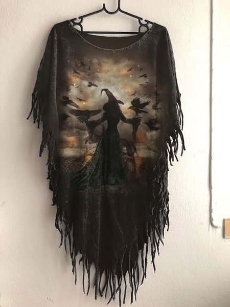 Women's Halloween Witch Print Top, As picture, T-shirts