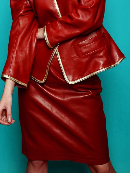 

Regular Fit Plain Urban Pu Faux Leather Skirt, Red, Skirts