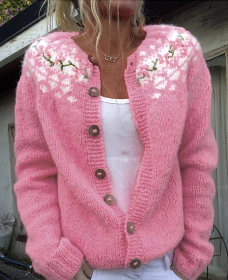 

Loose Maple Leaf Simple Sweater, Pink, Cardigans