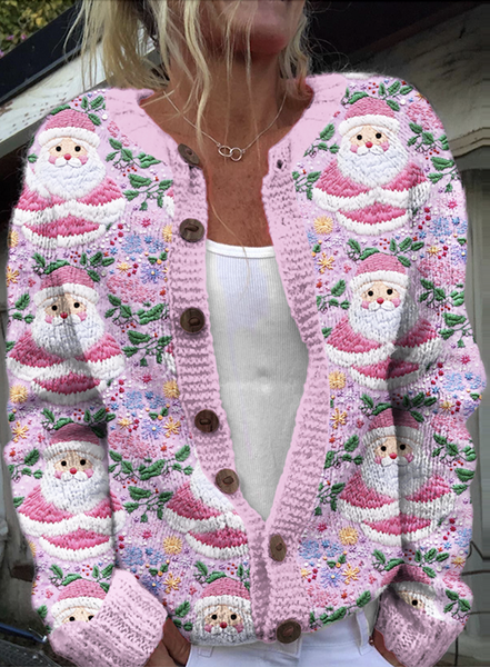 

Loose Knitted Simple Sweater, Pink, Cardigans