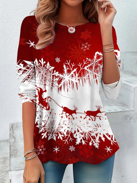 

Christmas elk Long Sleeve T-shirt, Wine red, Long sleeves