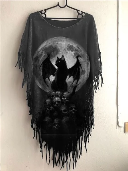 Women's Halloween Tassel Casual Loose T-Shirt, As picture, T-shirts