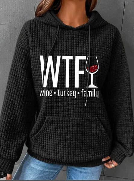 

Womens WTF Vintage Turkey Family Print Casual Hoodie, Black, Hoodies&Sweatshirts