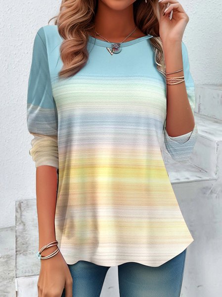 

Women's Long Sleeve Tee T-shirt Spring/Fall Gradient Pattern Printing Jersey Crew Neck Holiday Going Out Casual Top, Light blue, T-Shirts