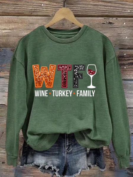 

Women's WTF Wine Turkey Family Sweatshirt, Green, Hoodies&Sweatshirts