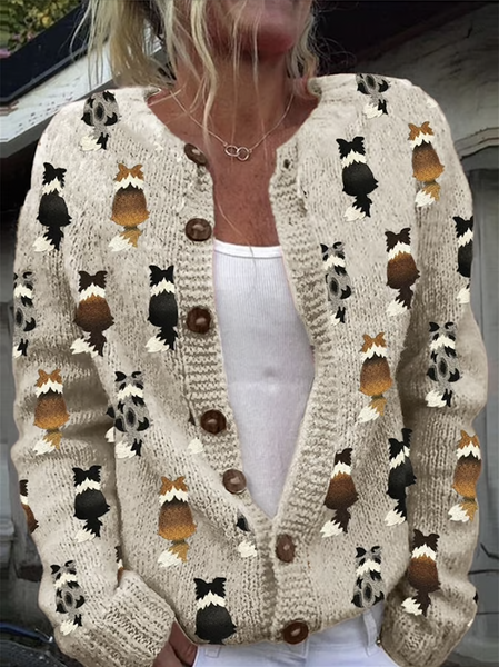 

Loose Knitted Simple Sweater, Khaki, Cardigans