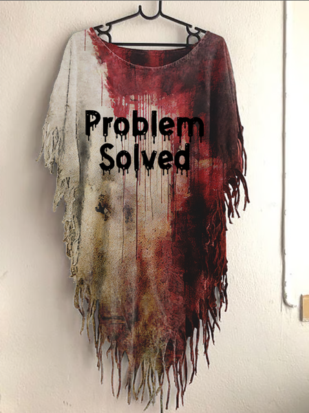 

Women's Problem Solved Casual Halloween Fringe Top, As picture, T-shirts