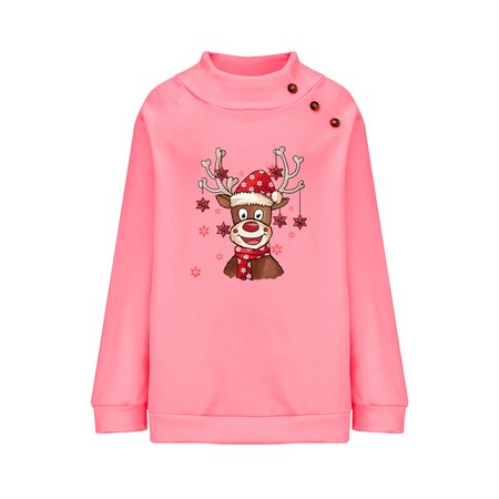 

Casual Mock Neck Christmas Elk Sweatshirt Zipper, Pink, Hoodies & Sweatshirts
