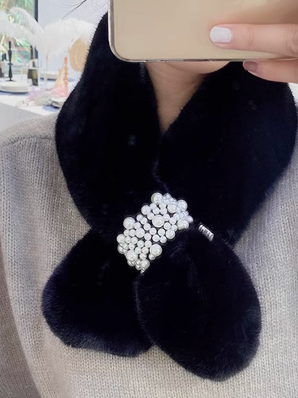 

Elegant Pearl Fluff/Granular fleece fabric Scarf, Black, Scarves