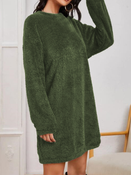 

Women Plain Crew Neck Long Sleeve Comfy Casual Midi Dress, Army green, Dresses