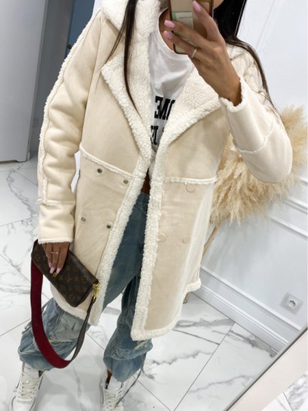 Women's Plain Regular Loose Jacket, Apricot, Outerwear