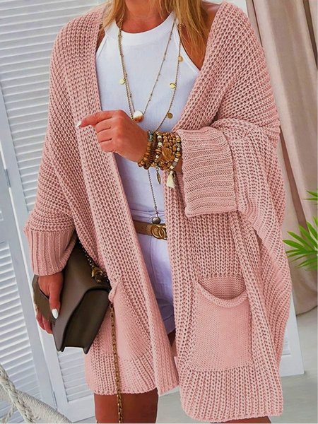 

Women Wool/Knitting Plain Long Sleeve Comfy Casual Cardigan, Pink, Sweaters