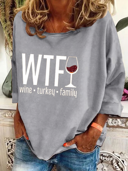 

Women's WTF Wine Turkey Family Print Sweatshirt, Gray, Hoodies&Sweatshirts