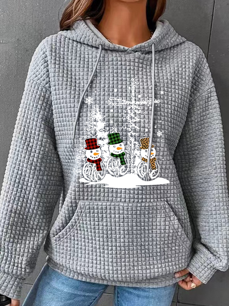 

Christmas Print Simple Loose Hoodie, Gray, Hoodies&Sweatshirts