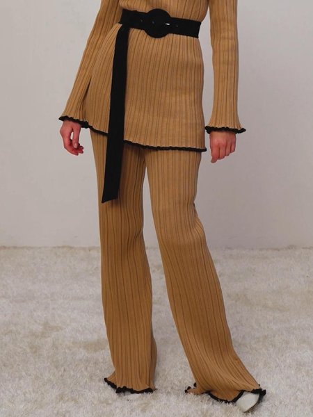 

Casual Regular Fit Color Block Wide leg Sweater Pants, Camel, Pants