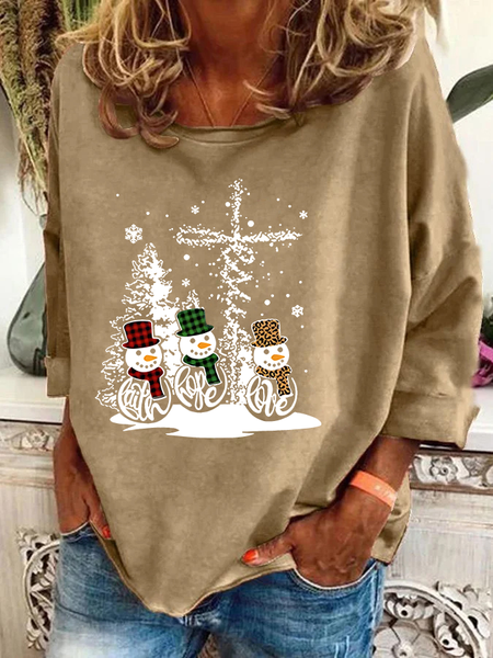 

Christmas Print Casual Sweatshirt, Khaki, Hoodies&Sweatshirts