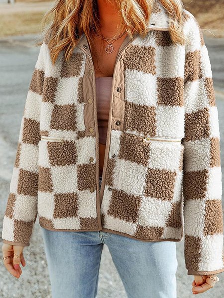 

Women's Plaid Regular Loose Jacket, Khaki, Outerwear