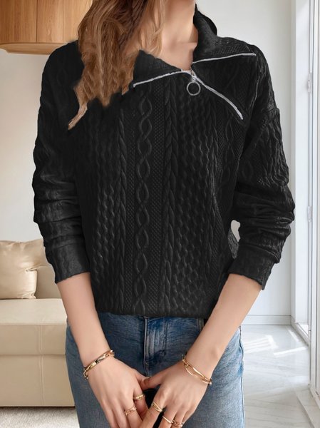 

Plain Casual Sweatshirt, Black, Outerwear