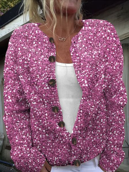 

Knitted Loose Crew Neck Simple Sweater, Rose red, Cardigans