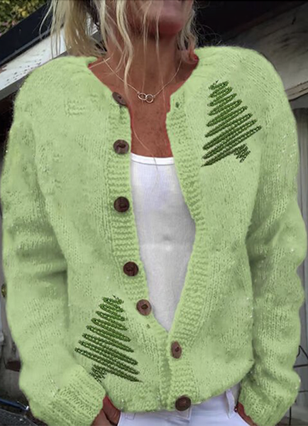 

Knitted Simple Sweater, Green, Cardigans