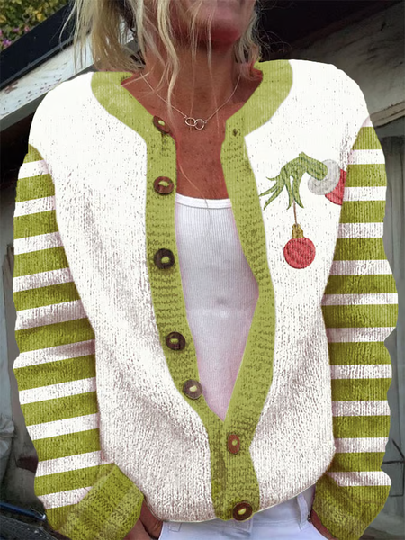 

Women's Christmas Print Cozy Knit Cardigan, As picture, Cardigans