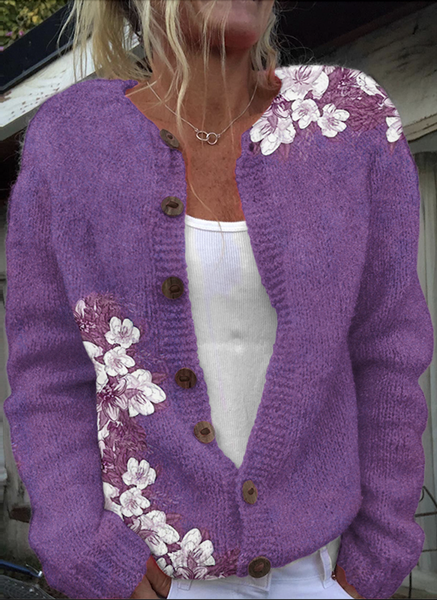

Loose Knitted Crew Neck Simple Sweater, Purple, Cardigans