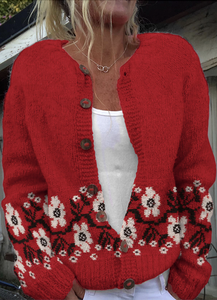 

Loose Casual Sweater, Red, Cardigans