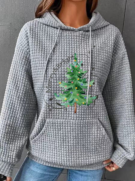 

Merry And Bright Christmas Tree Print Simple Loose Hoodie, Gray, Hoodies&Sweatshirts