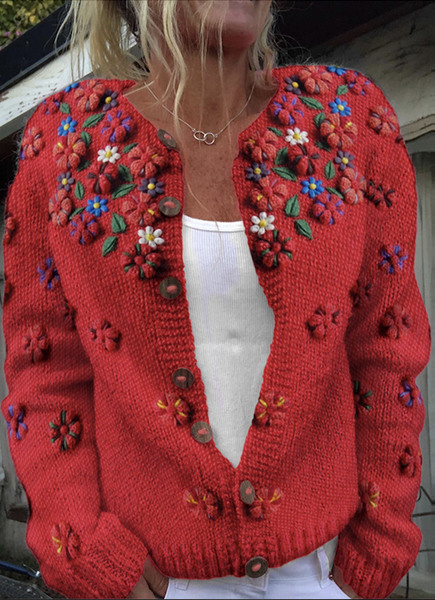 

Casual Knitted Sweater, Red, Cardigans