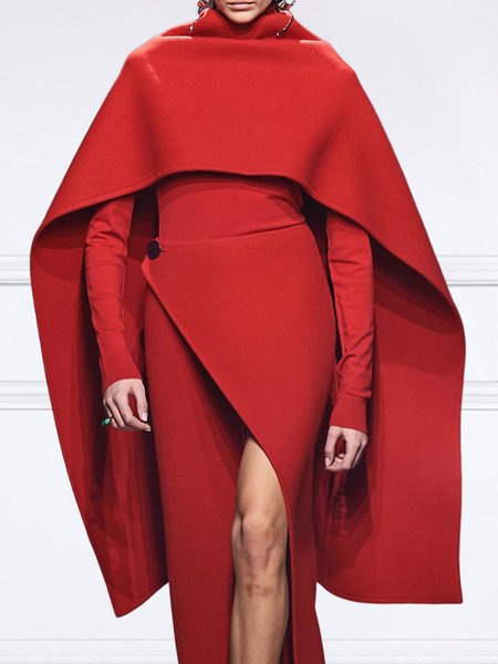 

Loose Plain Urban A-Line Cloak Not Included Inside Shirt, Red, Poncho and Capes