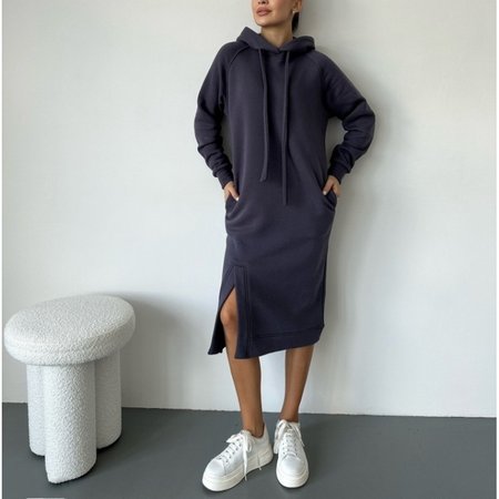 

Women Plain Hoodie Long Sleeve Comfy Casual Midi Dress, Purple, Dresses