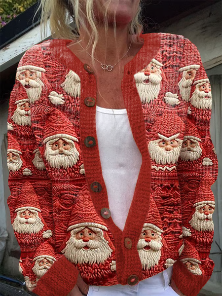 

Women's Christmas Printed Comfortable Knitted Cardigan, Red, Cardigans