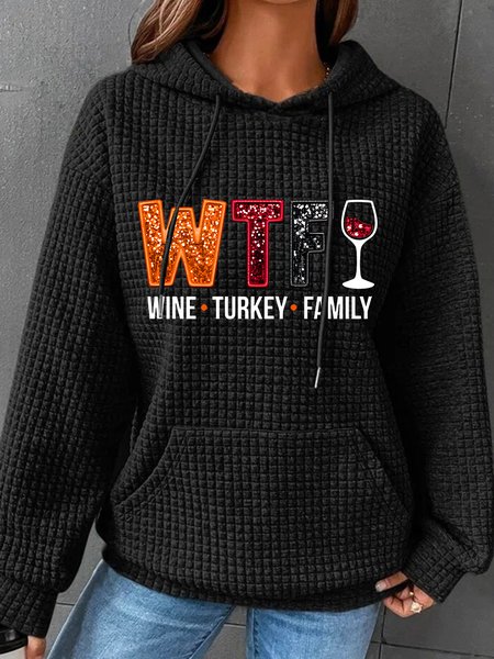 

Womens WTF Vintage Turkey Family Print Casual Hoodie, Black, Hoodies&Sweatshirts