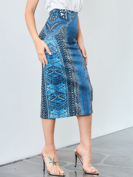 

Denim Print Graphic Urban Regular Fit Skirt, Blue, Skirts