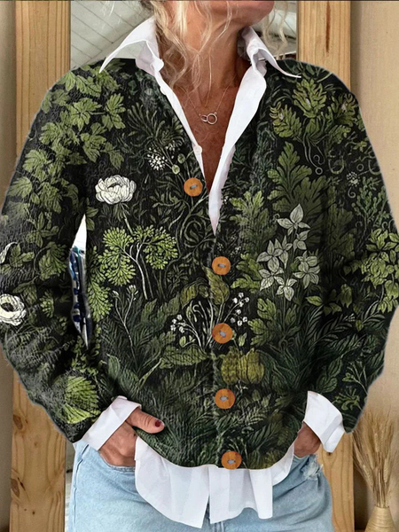 

Floral Casual Knitted Cardigan, Green, Cardigans