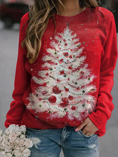 

Casual Crew Neck Christmas Tree Sweatshirt Zipper, Red, Hoodies & Sweatshirts
