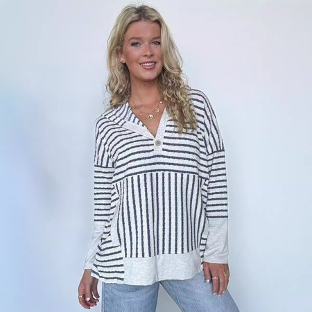 

Women's Striped Spring/Fall Long Sleeve Casual Daily Hoodie, Blue, Sweatshirts & Hoodies