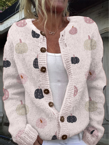 

Casual Crew Neck Knitted Loose Sweater, White, Cardigans
