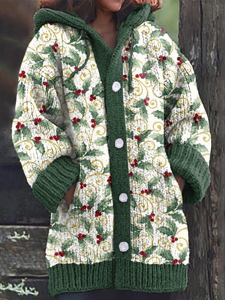 

Wool/Knitting Regular Fit Floral Casual Cardigan, Green, Cardigans