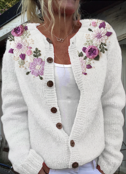 

Crew Neck Simple Sweater, White, Cardigans